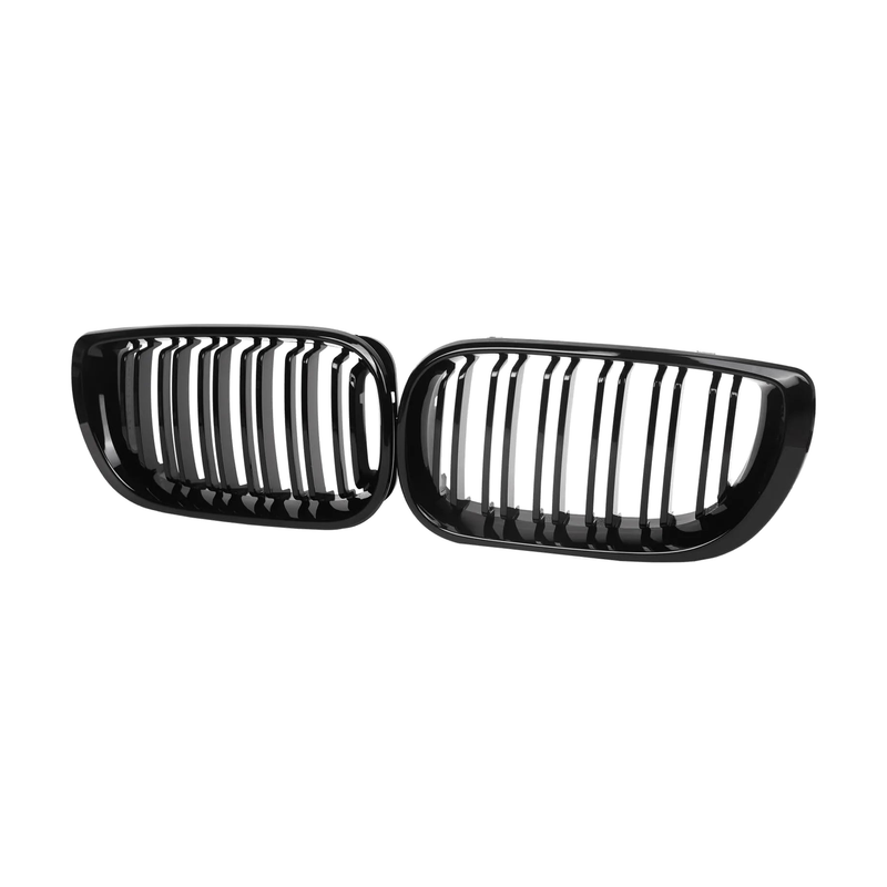 Gloss black double-slat kidney grille pair for BMW 3 Series E46 Saloon and 2-Door (1997-2006), front view