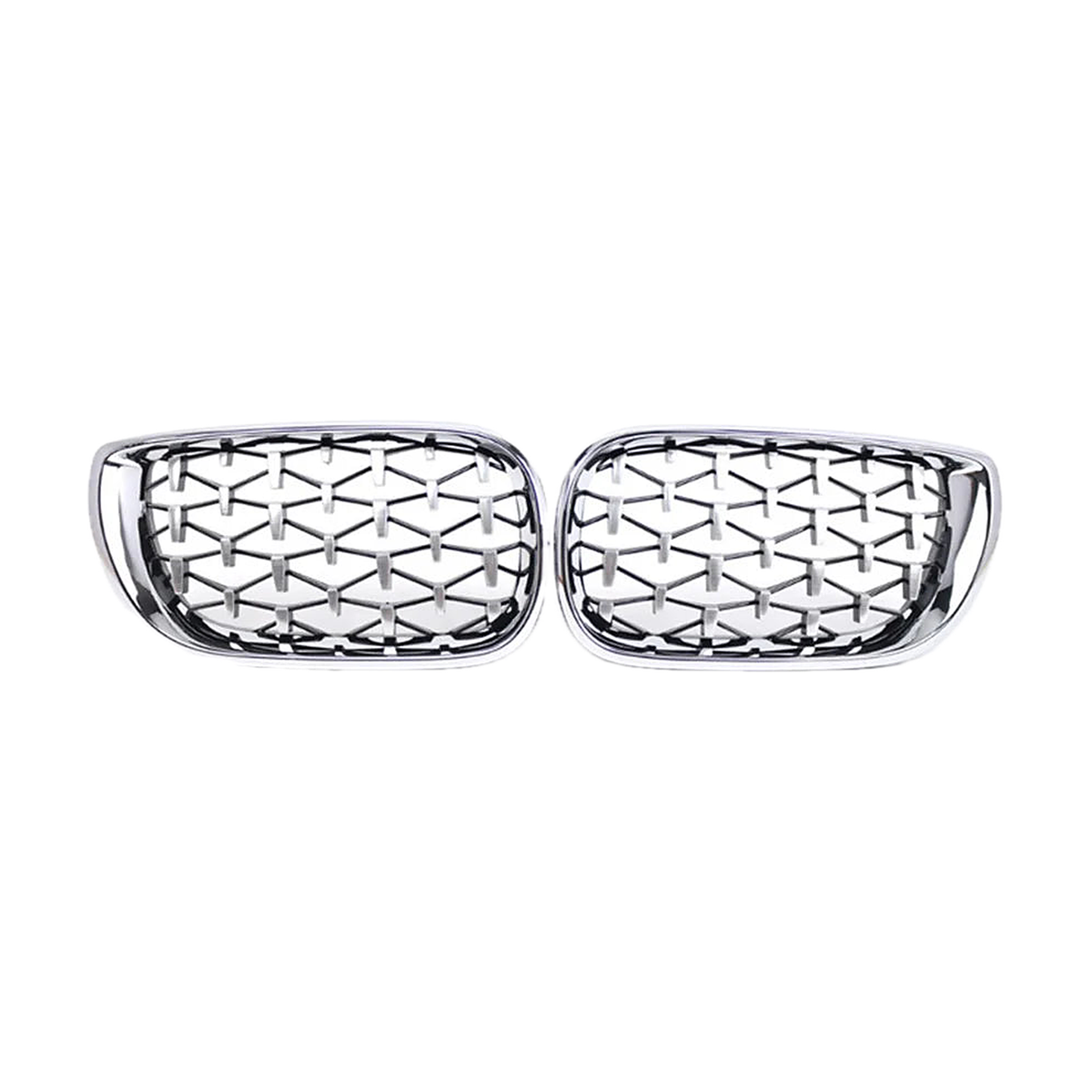 Chrome net-shape mesh kidney grille pair for BMW 3 Series E46 4-Door, 2002-2005