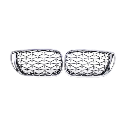Chrome net-shape mesh kidney grille pair for BMW 3 Series E46 4-Door, 2002-2005