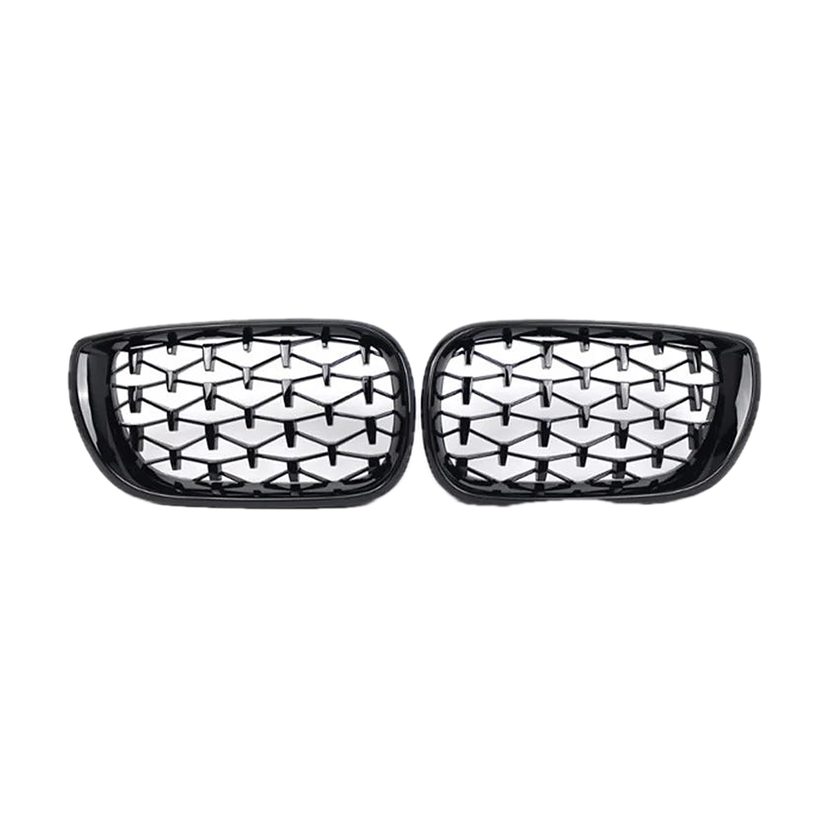 Black net-shape mesh kidney grille pair for BMW 3 Series E46 4-Door, 2002-2005