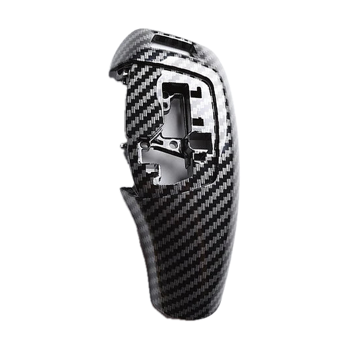 Design B carbon fiber look knob cover, left hand drive, side view, for BMW F30 / F10 / F20 / F32 / F25