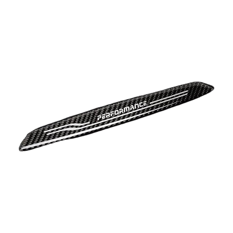 Carbon fiber door sill scuff plate with Performance logo, angled view, for BMW 3 Series GT F34 / F35 (2013-2018)
