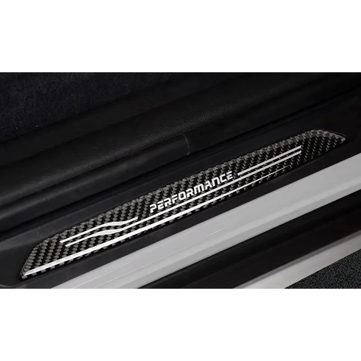 Carbon fiber front door sill guard, Performance logo, for BMW 1 Series F20 (2012-2018) and 3 Series F30 (2013-2019)