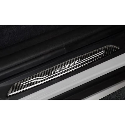 Carbon fiber front door sill guard, Performance logo, for BMW 1 Series F20 (2012-2018) and 3 Series F30 (2013-2019)