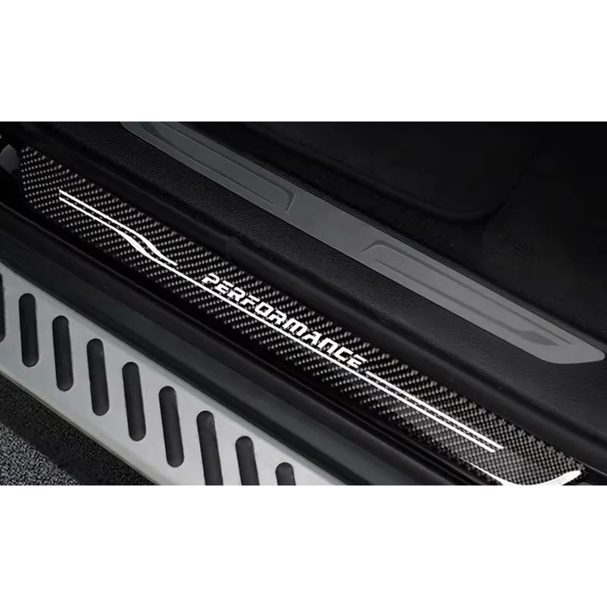 Carbon fiber door sill scuff plates, Performance logo, for BMW X5 E70 / X6 E71 (2008-2013) and X1 E84 (2012-2015)