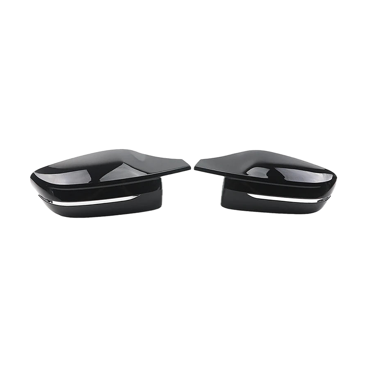 Gloss black mirror caps pair, left hand drive version, front view, for BMW G20 / G22 / G30 / G11