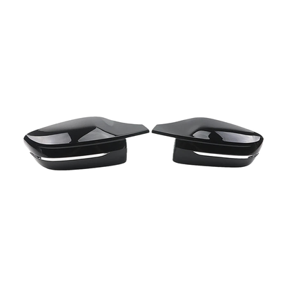 Gloss black mirror caps pair, left hand drive version, front view, for BMW G20 / G22 / G30 / G11