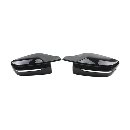 Gloss black mirror caps pair, right hand drive version, front view, for BMW G20 / G22 / G30 / G11