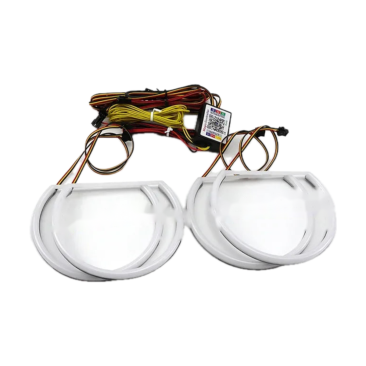 RGBW LED angel eye kit, four 131 mm rings with app controller and wiring harness for BMW E46 / E39 / E38