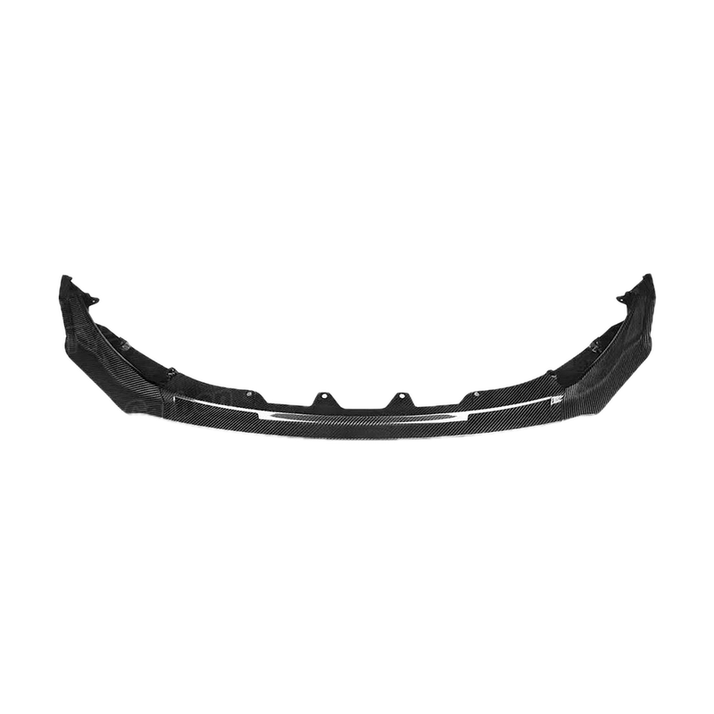 Carbon fiber V style front lip splitter, front angled view, for BMW M3 G80 G81 and M4 G82 G83