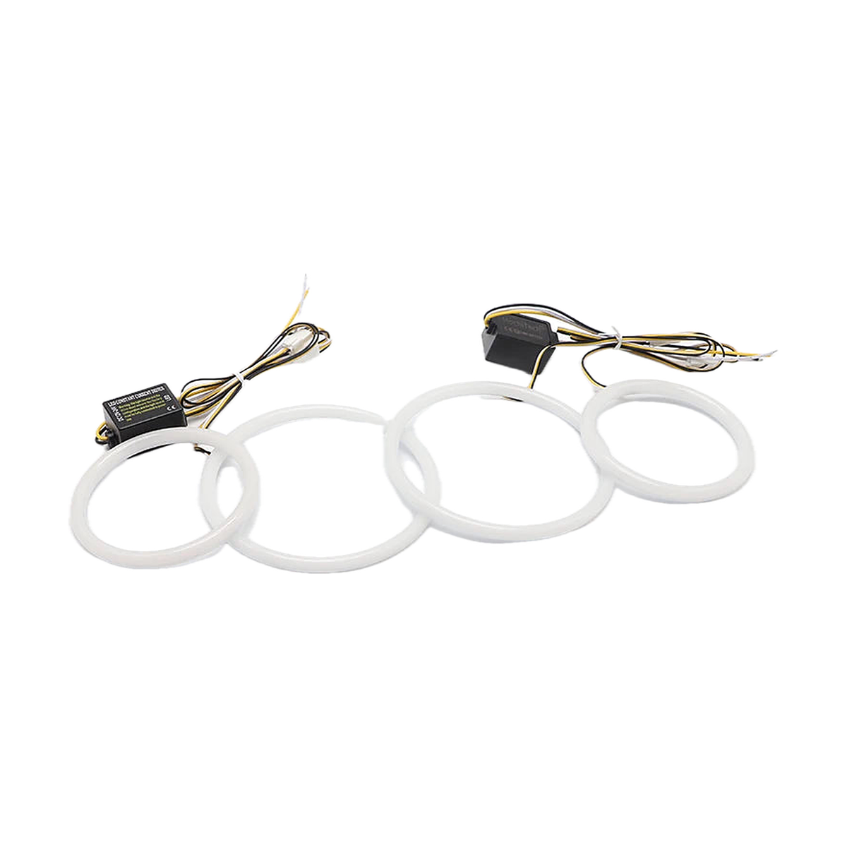 White and yellow LED angel eye kit, four rings in two sizes with a control module at each end, for BMW E46 1998 to 2006