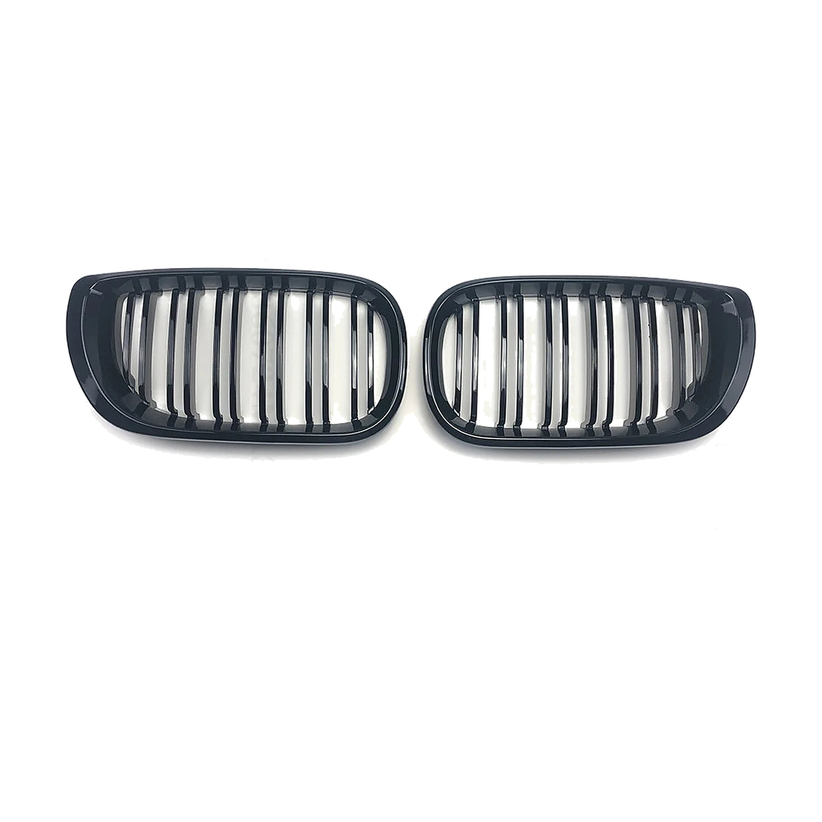 Glossy black 2-line kidney grille pair for BMW 3 Series E46 4 door saloon facelift (2002-2005)