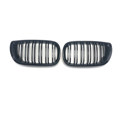 Glossy black 2-line kidney grille pair for BMW 3 Series E46 4 door saloon facelift (2002-2005)