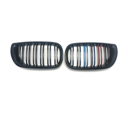 Kidney grille pair with M-style tri-colour stripe accents for BMW 3 Series E46 4 door saloon facelift (2002-2005)
