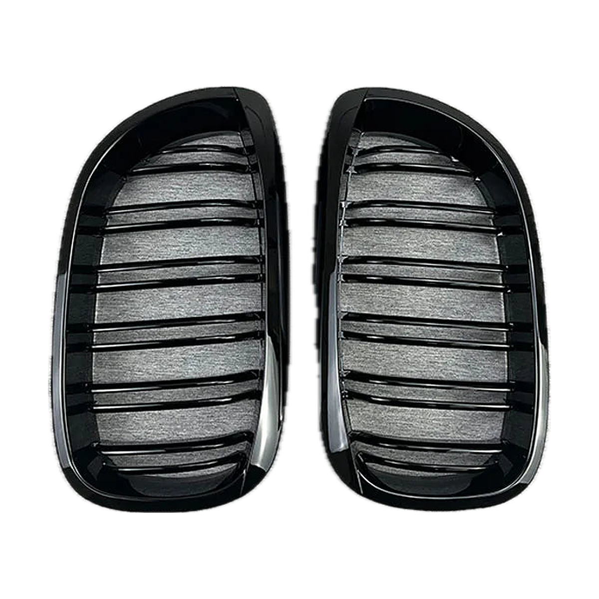 Glossy black 2-line kidney grille pair for BMW 3 Series E46 2 door coupe facelift (2002-2005)