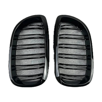 Glossy black 2-line kidney grille pair for BMW 3 Series E46 2 door coupe facelift (2002-2005)