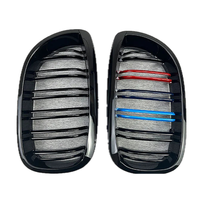 Kidney grille pair with M-style tri-colour stripe accents for BMW 3 Series E46 2 door coupe facelift (2002-2005)