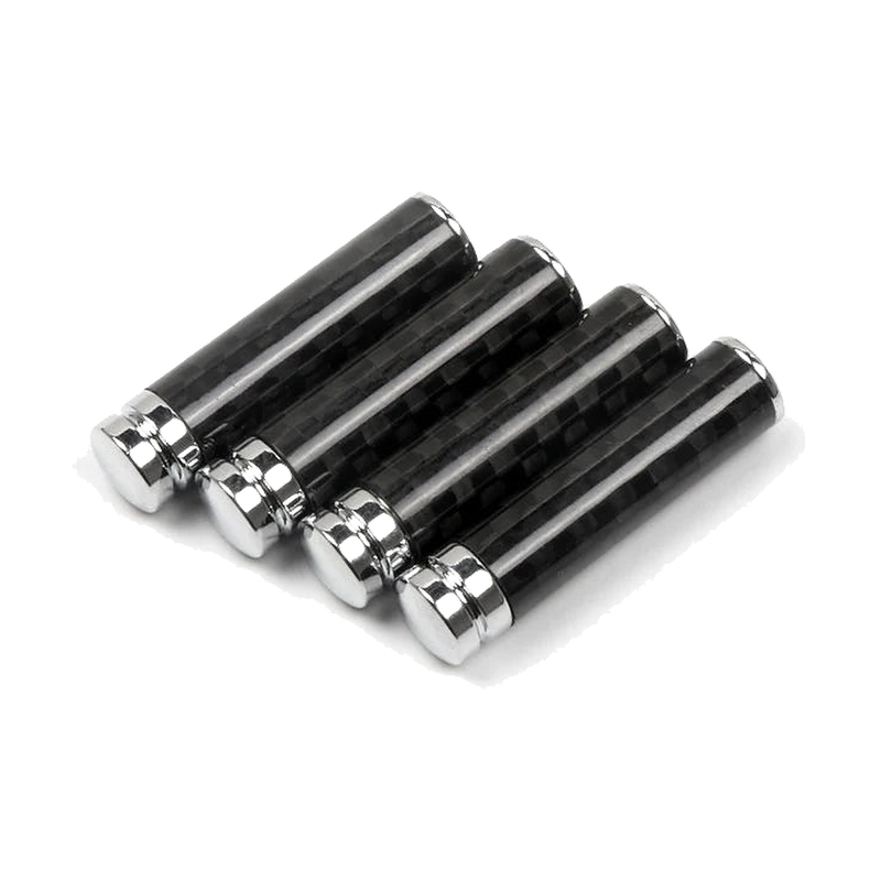 Set of four carbon-look door lock pin caps with chrome tops for BMW E30, E36, E46, E90, E39, E60, E53, E70