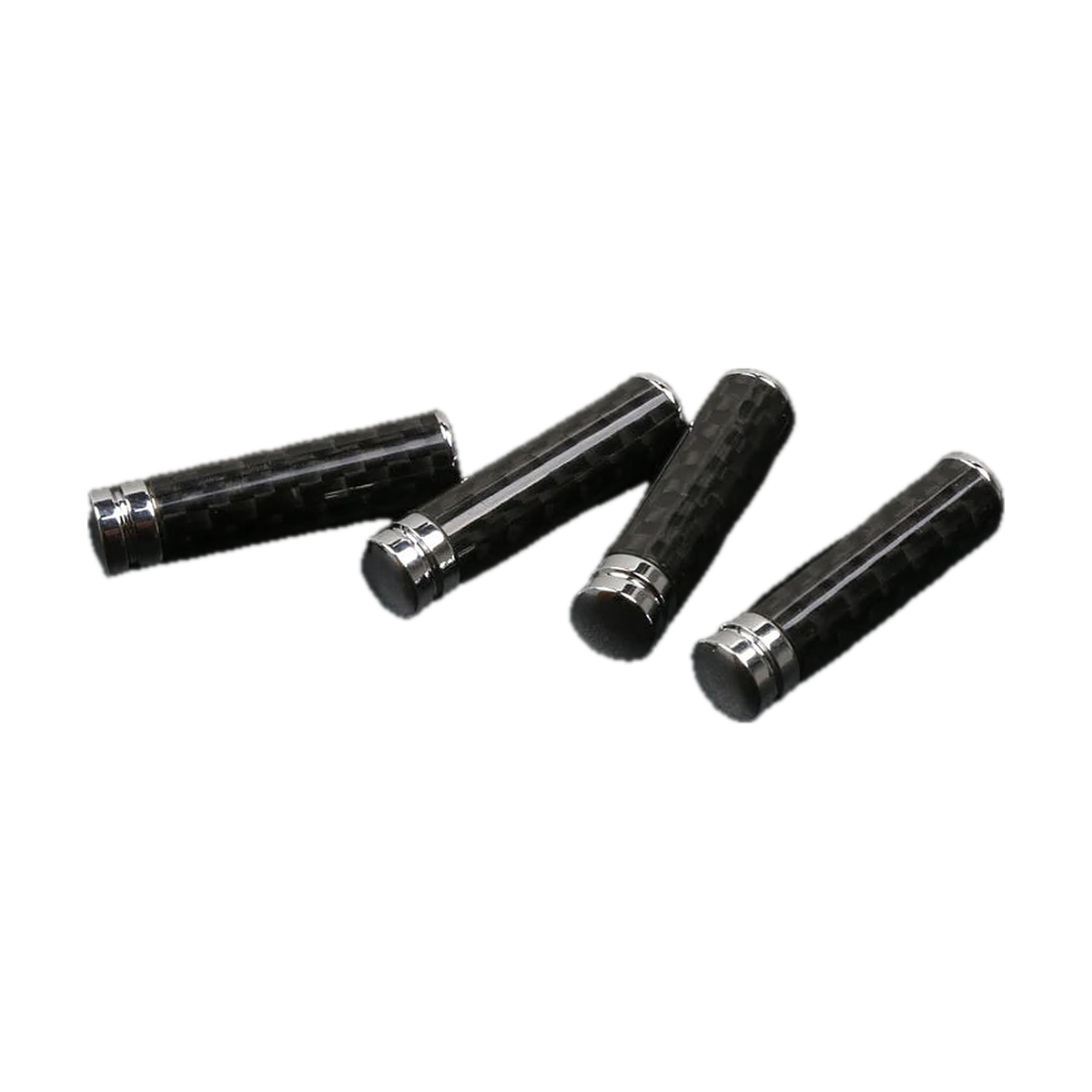 Carbon-look door lock pin caps, angled scattered view, for BMW E30, E36, E46, E90, E39, E60, E53, E70