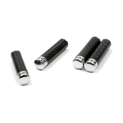 Carbon-look door lock pin caps, paired detail view of the chrome tops, for BMW E30, E36, E46, E90, E39, E60, E53, E70