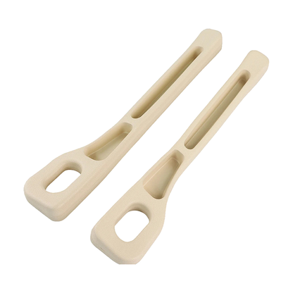 Beige front seat gap filler pair, angled view, universal fit for BMW