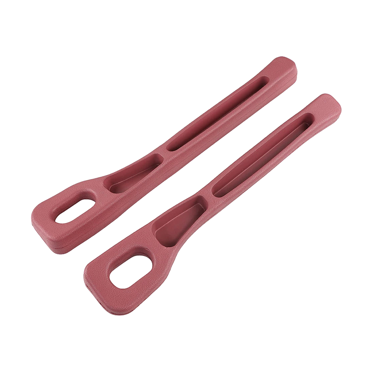 Red front seat gap filler pair, angled view, universal fit for BMW
