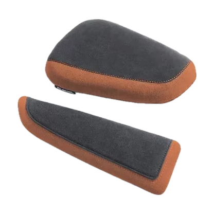 Black Alcantara elbow and knee pad set with tan brown trim, driver side for BMW F30 / F20 / G20 / G30 / G01 / E70 / E71