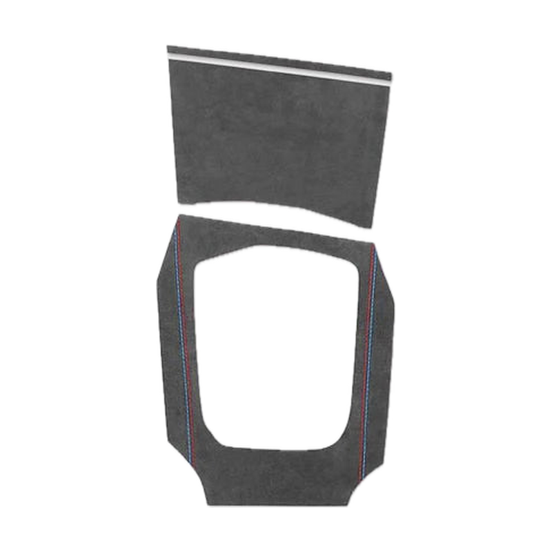 Black Alcantara suede gear selector panel cover, front view, for BMW G20 / G28 / G23 / G42 / i3