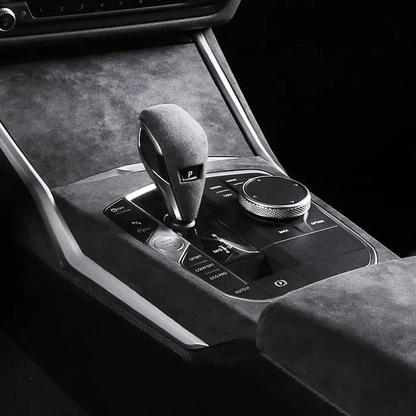 Suede centre console, gear knob and armrest covers fitted in the car, for BMW G20 / G28 / G23
