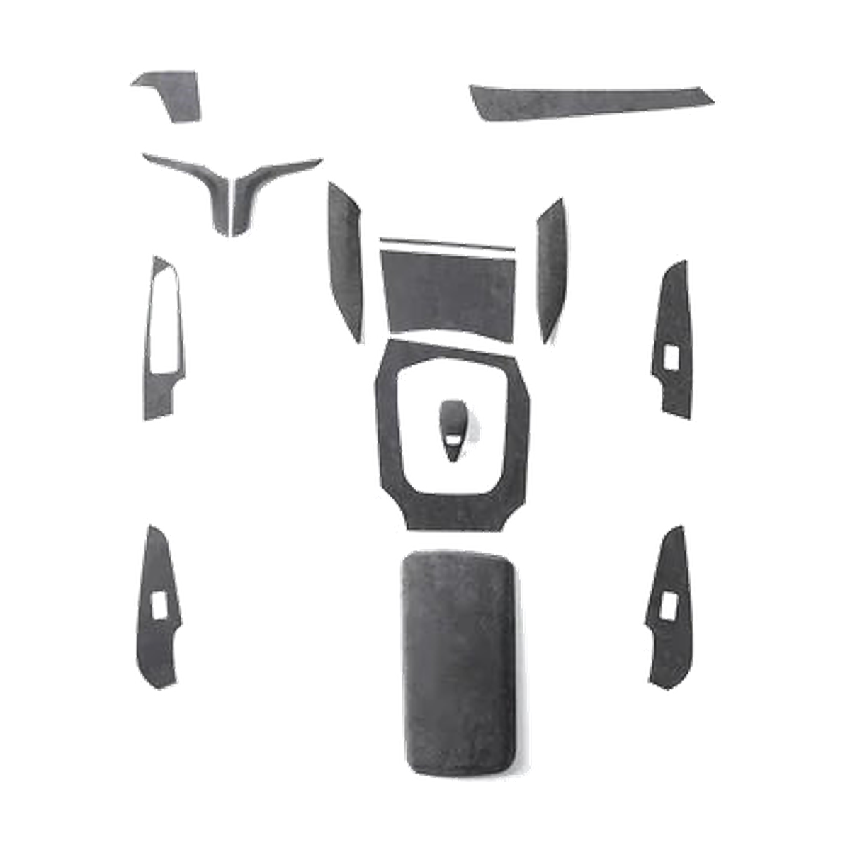 15 piece suede interior trim set, left hand drive version, laid flat, for BMW G20 / G28 / G23