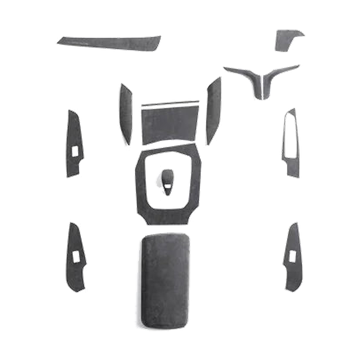 15 piece suede interior trim set, right hand drive version, laid flat, for BMW G20 / G28 / G23