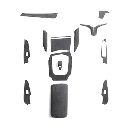 15 piece suede interior trim set, right hand drive version, laid flat, for BMW G20 / G28 / G23