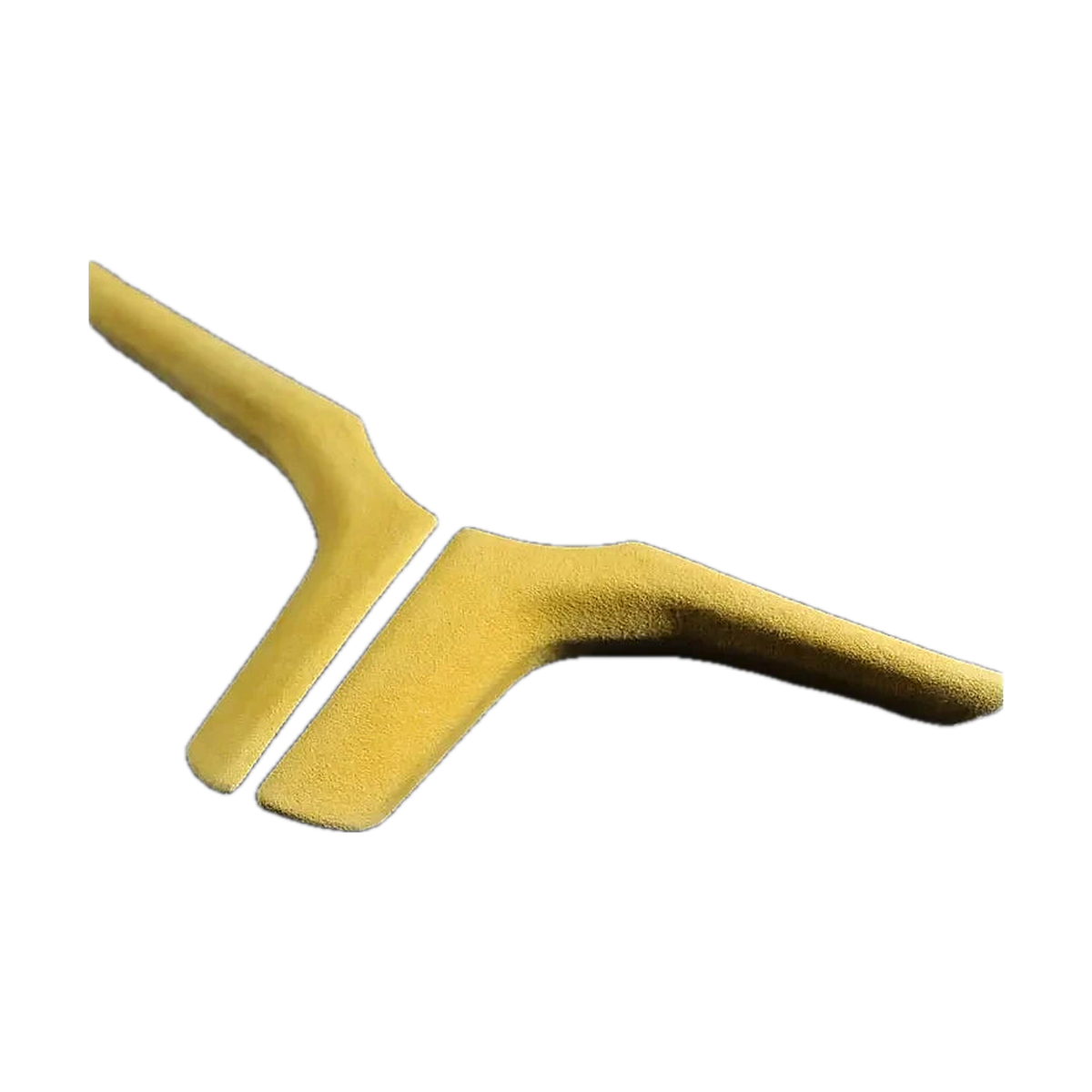Yellow Alcantara suede steering wheel trim strip set for BMW G20 / G29 / G30, angled view