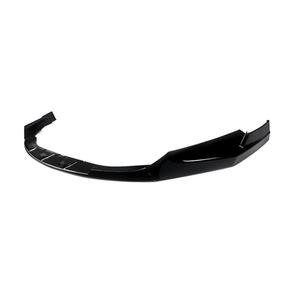 Gloss black front splitter for BMW M3 G80 and M4 G82, G83 (2021-2023), angled view