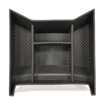 Black center console floor organizer tray with divided compartments, top view, for BMW iX (2022-2026)