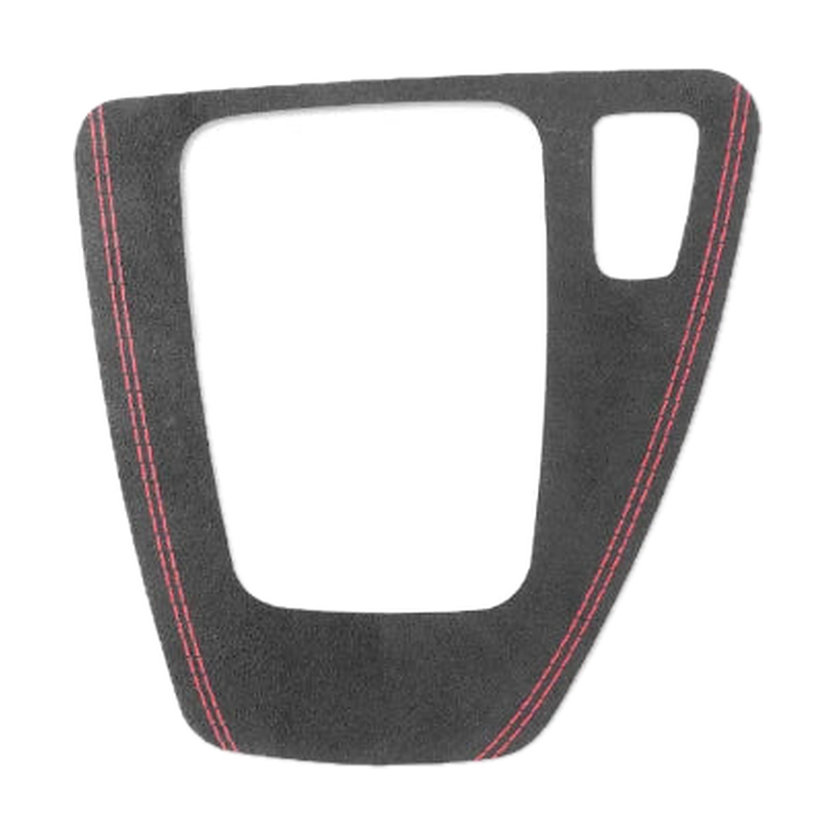 Black Alcantara gear selector panel trim with red stitching, right hand drive shape, for BMW E90 / E92 / E93