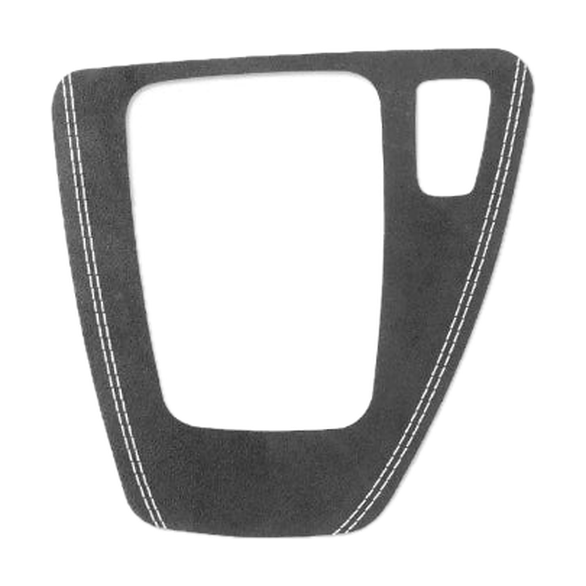 Black Alcantara gear selector panel trim with white stitching, right hand drive shape, for BMW E90 / E92 / E93
