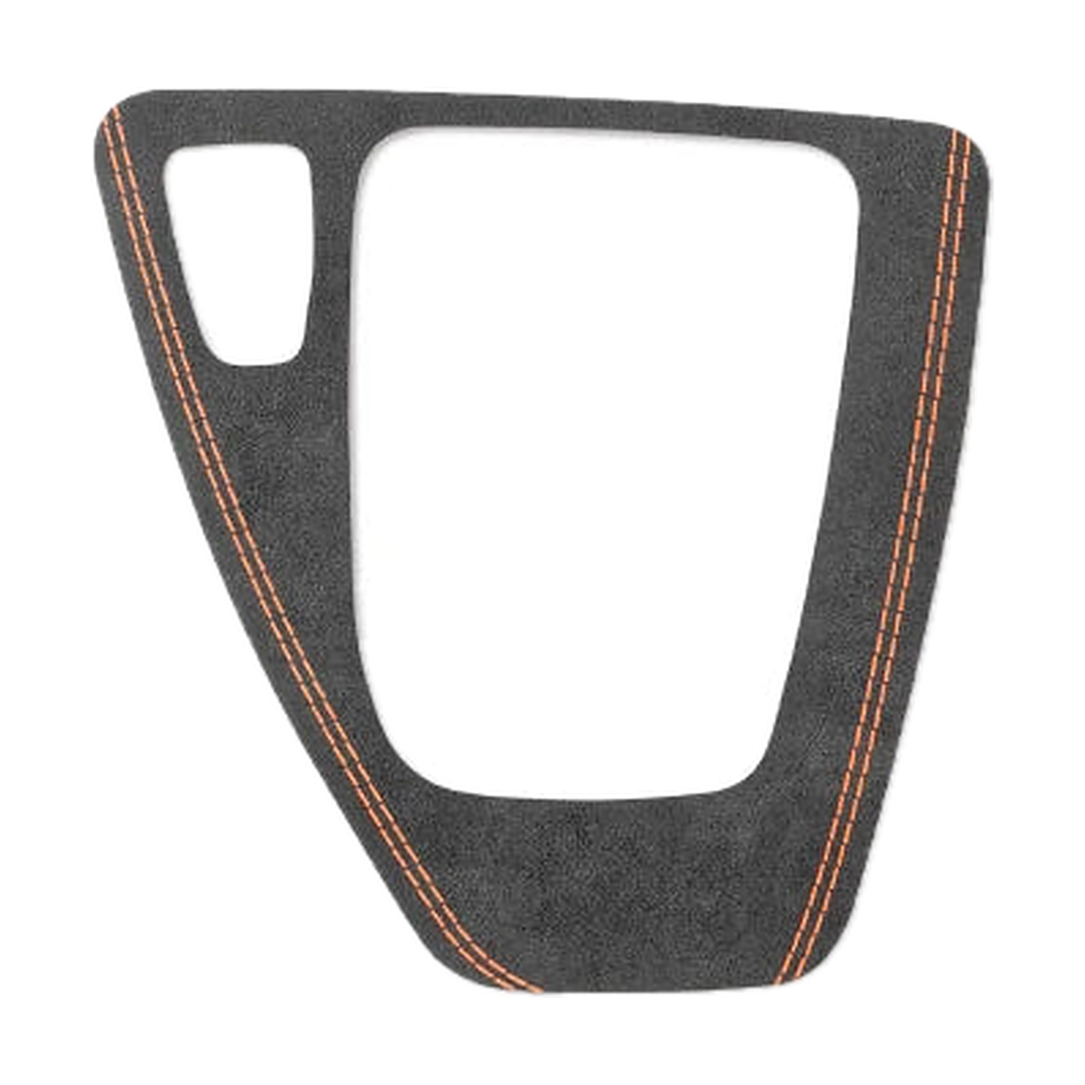 Black Alcantara gear selector panel trim with orange stitching, left hand drive shape, for BMW E90 / E92 / E93