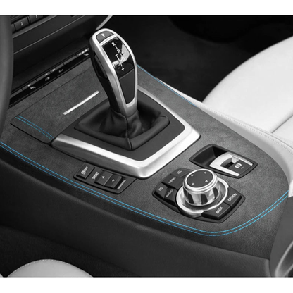 Alcantara gear shift panel trim installed in the center console, for BMW Z4 E89 (2009-2016)