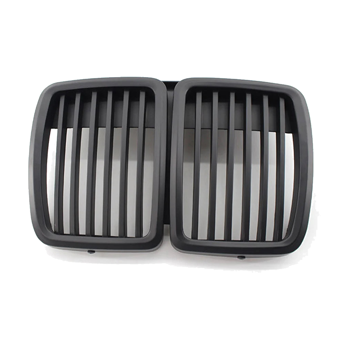 Matte black dual-slat front kidney grille pair, front view, for BMW E30 (1983-1991)