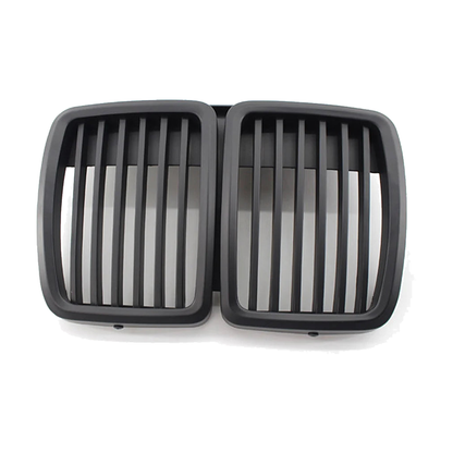 Matte black dual-slat front kidney grille pair, front view, for BMW E30 (1983-1991)
