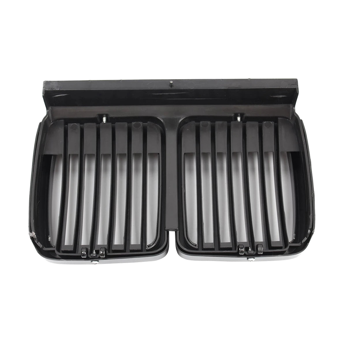Gloss black kidney grille pair, rear view showing mounting clips, for BMW E30 (1983-1991)