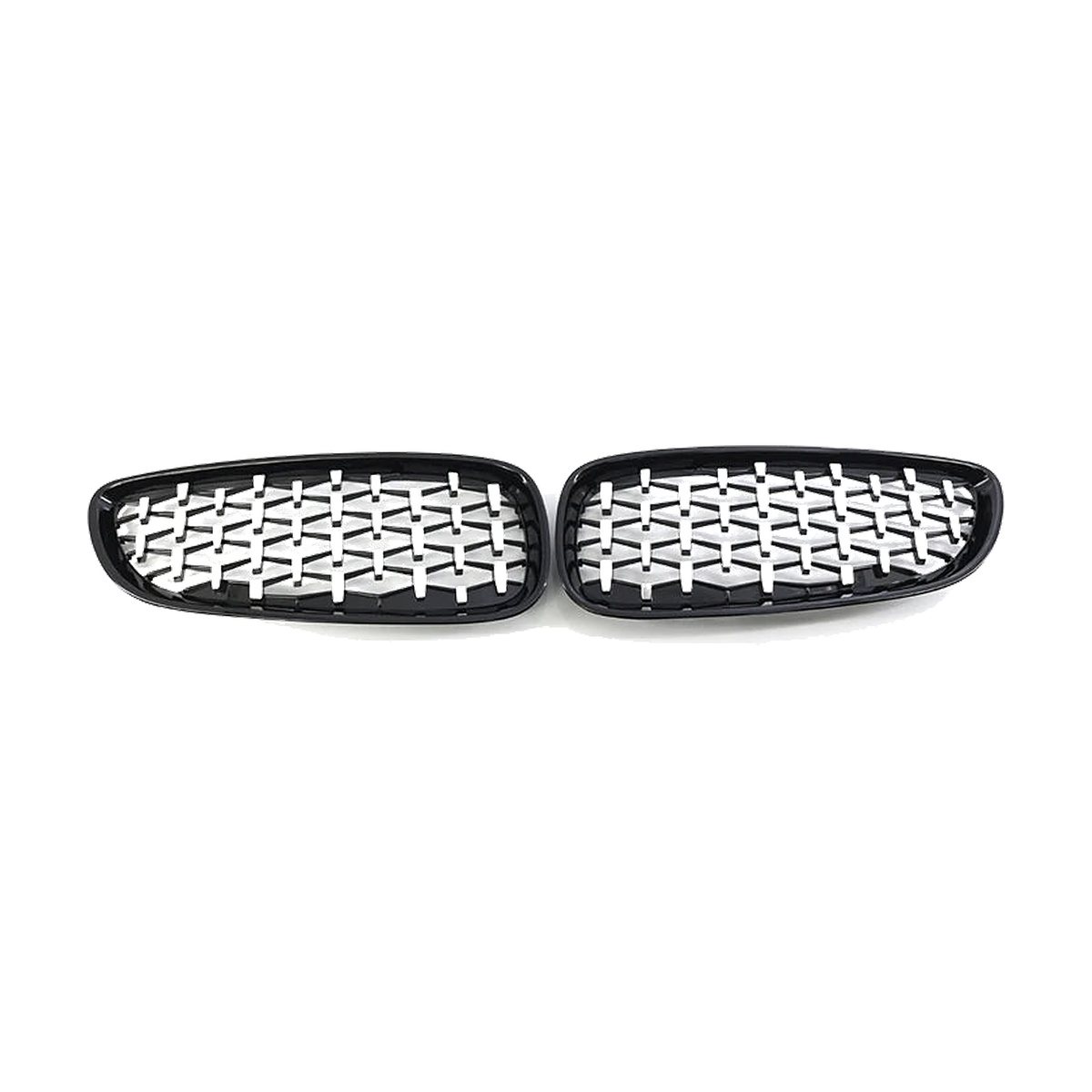 Gloss black diamond mesh kidney grille pair, front view, for BMW Z4 E89 (2009-2016)