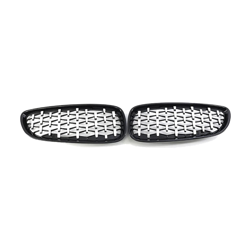 Gloss black diamond mesh kidney grille pair, front view, for BMW Z4 E89 (2009-2016)