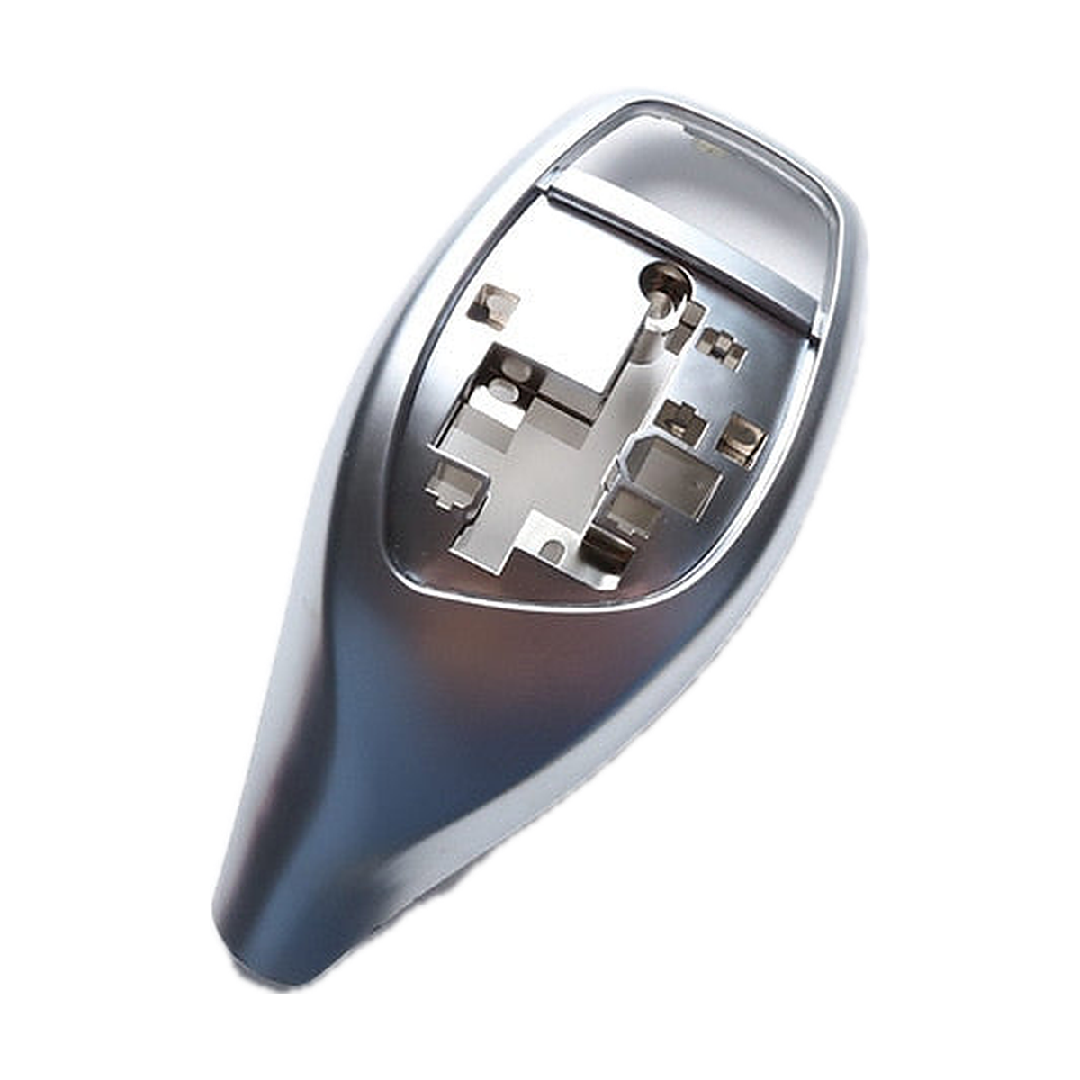 Silver gear selector cover, Style B LHD, angled view for BMW 1-6 Series, X3, X4 F20/F30/F10