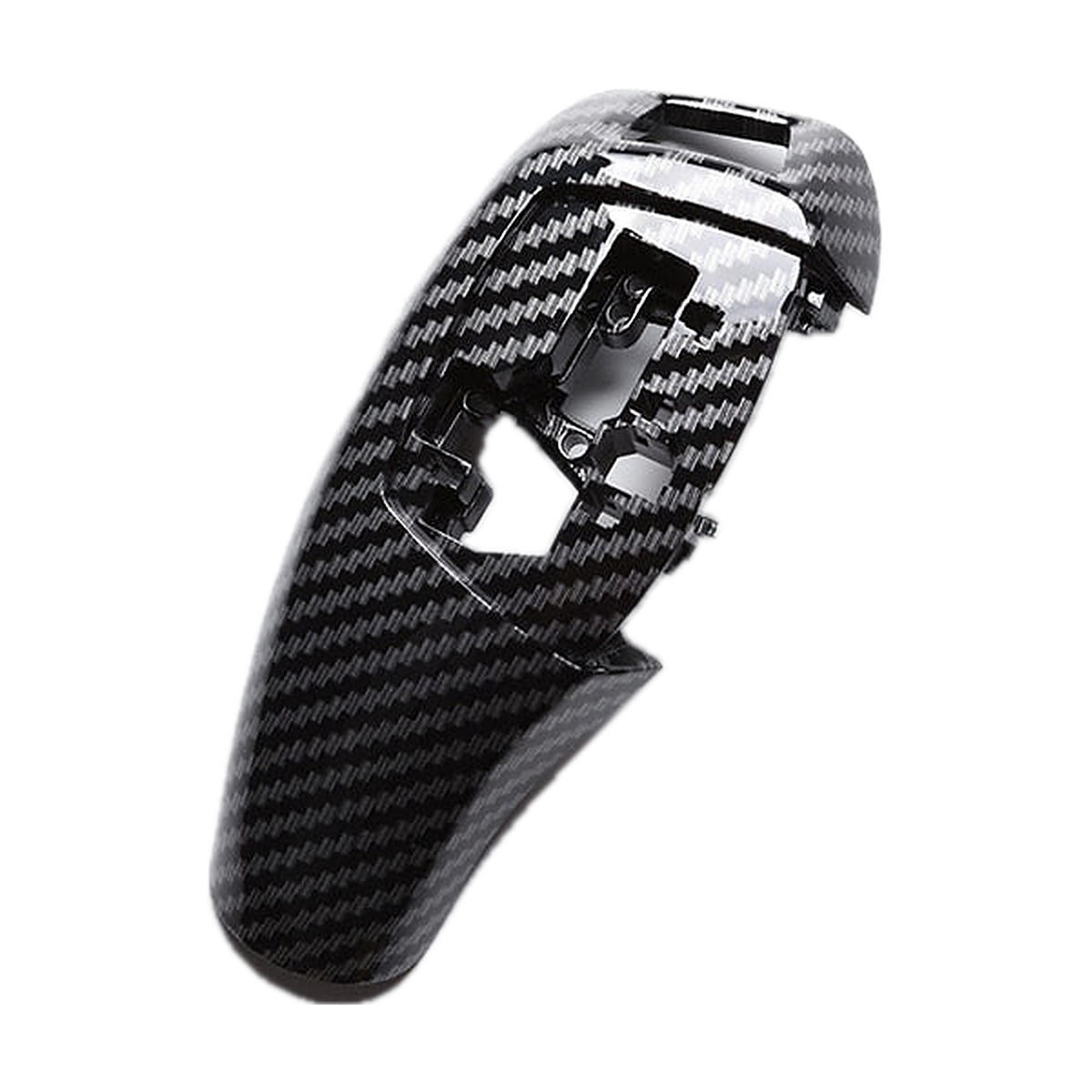 Carbon fiber look gear selector cover, Style A RHD, angled view for BMW 1-6 Series, X3, X4 F20/F30/F10
