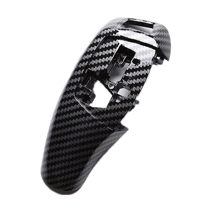 Carbon fiber look gear selector cover, Style A RHD, angled view for BMW 1-6 Series, X3, X4 F20/F30/F10