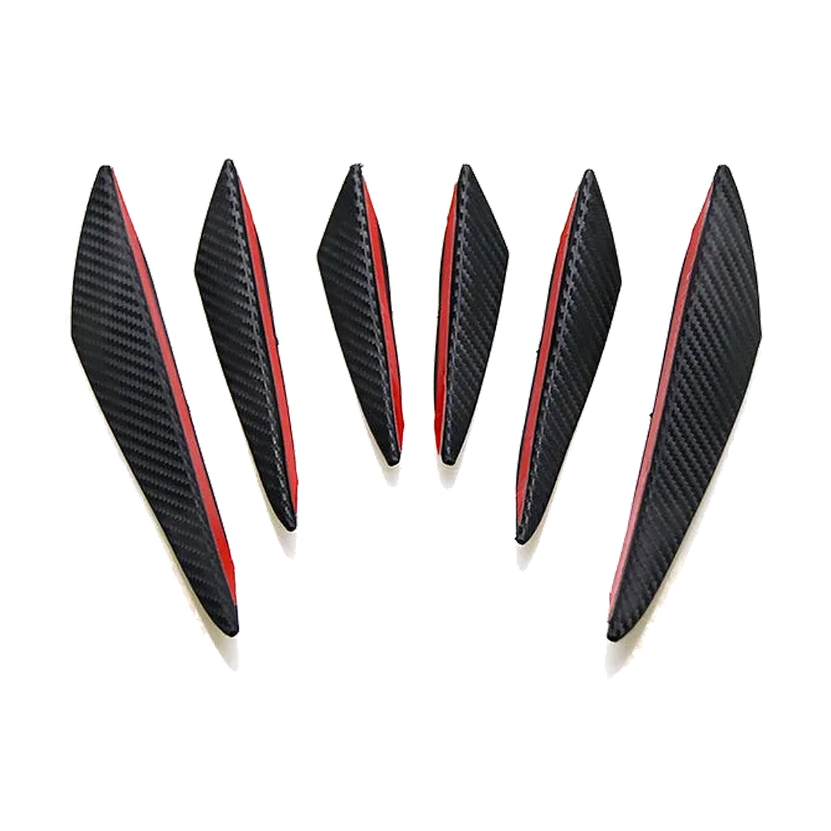 Carbon fiber look canard fins, six piece set, front view, universal fit for BMW
