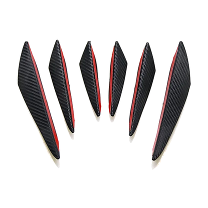 Carbon fiber look canard fins, six piece set, front view, universal fit for BMW