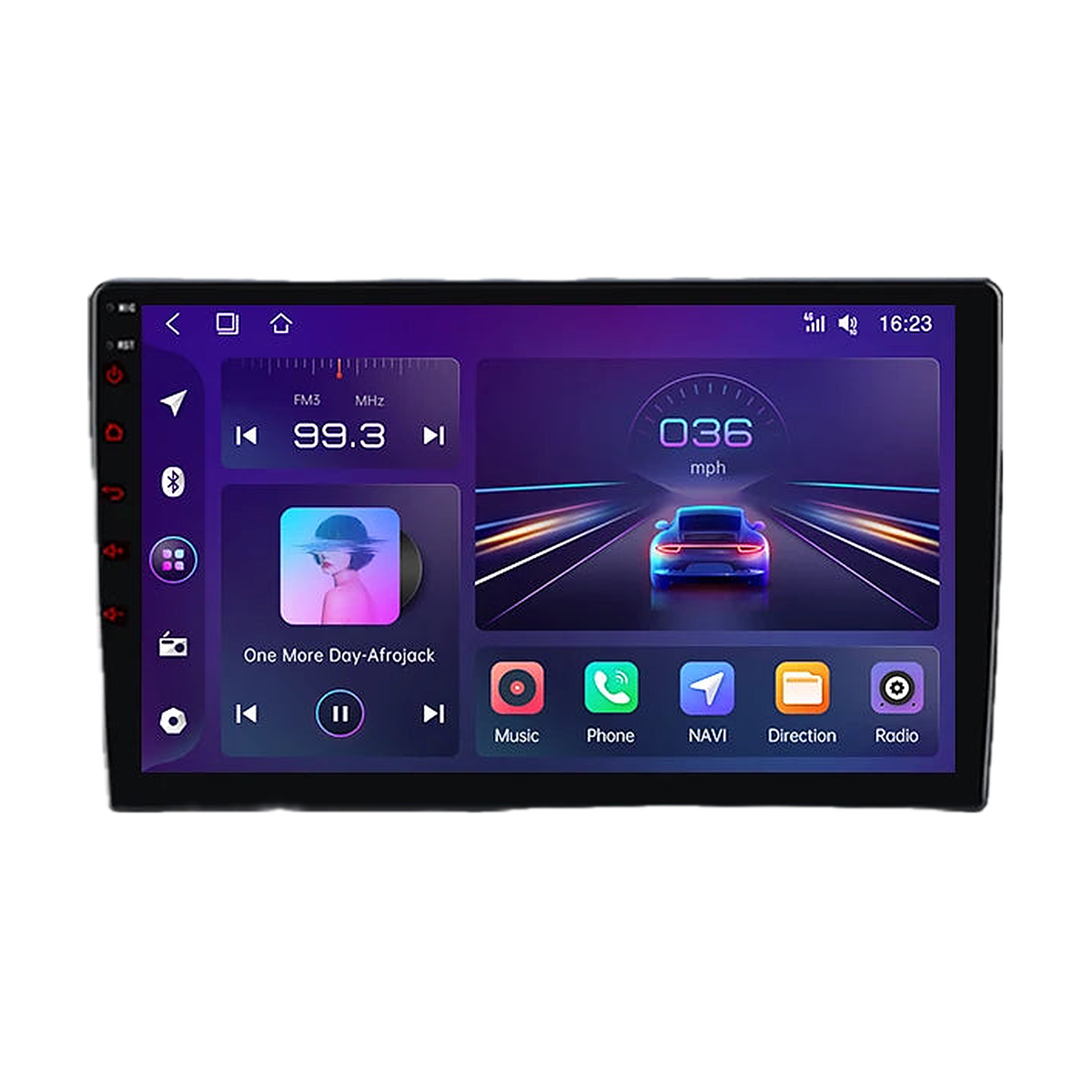 V1C and V1 Pro 9 inch Android head unit showing the radio home screen, front view, for BMW 3 Series E46